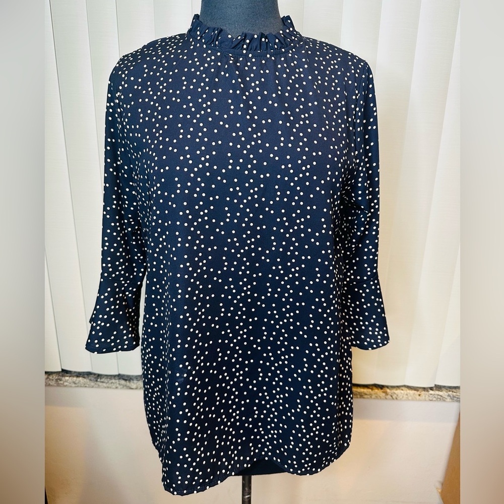 Les Amis Classic Navy Polka Dot Women's Tunic Top Career Size Medium